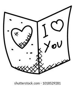 
Greeting card with heart shape at one side and I love you sign at the other, doodle vector
