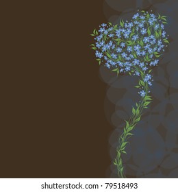 Greeting card with heart shaped bouquet. Forget-me-not.