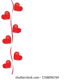 Greeting card heart for Valentine's day or wedding. Red hearts with ribbon on a white background. Isolated object, vector illustration
