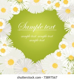 Greeting card with heart and white daisies