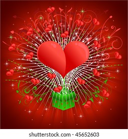 Greeting card with hearts coming out of box