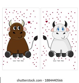 Greeting card with hearts Cows .
