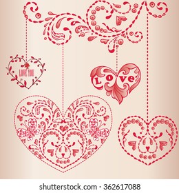 Greeting card with hearts. Happy Birthday, Mother's Day, Happy Valentine.