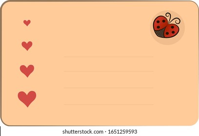 Greeting card with hearts and ladybug.
