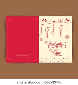 Greeting card with Hearts and Love Birds for Valentine's Day Celebration.
