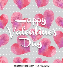 Greeting card with hearts of triangles. Vector illustration