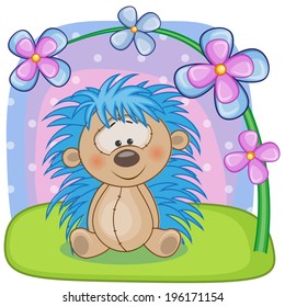 Greeting card Hedgehog with flowers