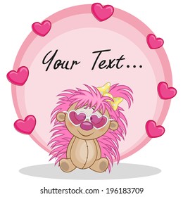 Greeting card Hedgehog girl with hearts