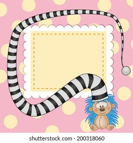 Greeting card with hedgehog in striped hat