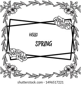 Greeting card hello spring with modern realistic flower frame. Vector