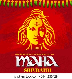 Greeting card for Hindu festival Maha Shivratri. Illustration of Lord Shiva,Indian God of Hindu for Shivratri - vector