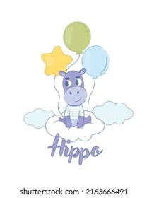 Grußkarte Hippo mit Ballons.