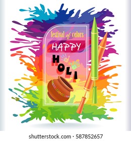 Greeting card of holi celebration. Vector illustration.
