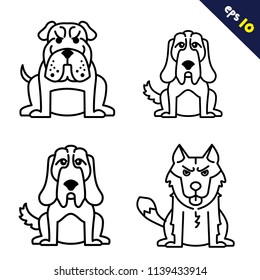 Greeting card for Holiday Day with a cute dog set. Cartoon dog Vector illustration for a postcard or poster.