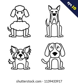 Greeting card for Holiday Day with a cute dog set. Cartoon dog Vector illustration for a postcard or poster.