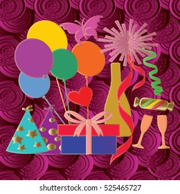 Greeting card. Holiday seamless pattern. Colorful holiday background. Party decoration. Bright vector illustration.