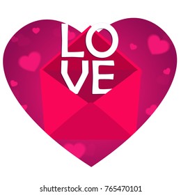 Greeting card for the holiday Valentine's Day. Pink envelope with the inscription love. EPS10