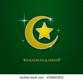 greeting card of holy ramadhan kareem days and ied mubarak days with shiny moon and star shape vector