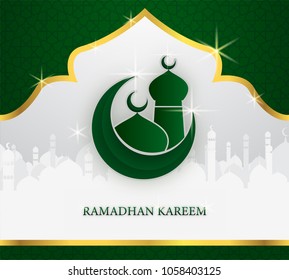 Greeting Card Of Holy Ramadhan Kareem And Ied Mubarak Days With Arabic Mosque Shape