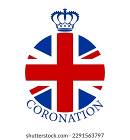 Greeting card in honor of the coronation of the King of England with the British flag and crown. Minimalist design. Vector illustration.