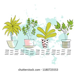 Greeting card with house flowers in a pot.