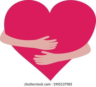 Greeting card with hugging heart for Valentine's Day, Mother's Day, Father's Day, birthday or wedding. Sweet and emotional simple vector illustration.