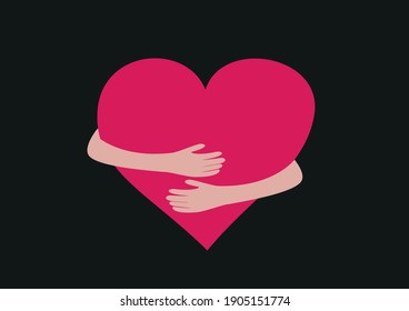 Greeting card with hugging heart for Valentine's Day, Mother's Day, Father's Day, birthday or wedding. Sweet and emotional simple vector illustration.