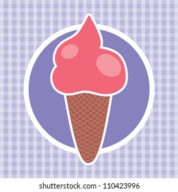 Greeting card with an ice cream in a cone, vector illustration