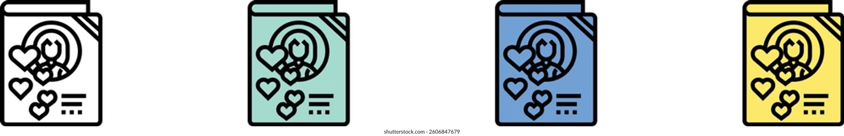 greeting card icon. Outline, Green, Blue and Yellow Style Design Isolated On White Background