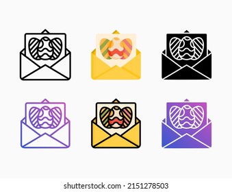 Greeting Card icon set with line, outline, flat, filled, glyph, color, gradient. Editable stroke and pixel perfect. Can be used for digital product, presentation, print design and more.