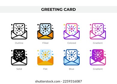 Greeting card icons in different style. Greeting card icons set. Holiday symbol. Different style icons set. Vector illustration