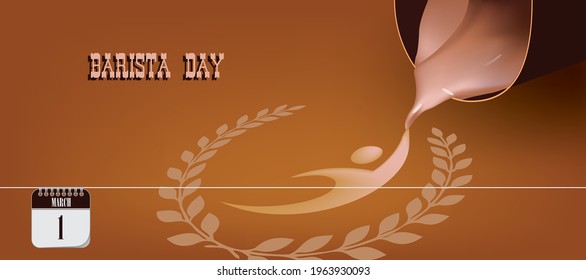 Greeting card with an illustration of the Day Barista. Vector for a professional holiday.