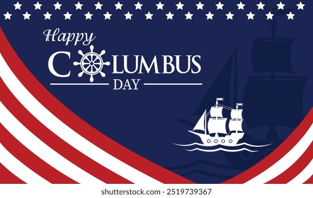 Greeting card illustration design with a theme commemorating Columbus Day. Great for collecting assets, templates, greeting cards, etc