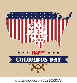 Greeting card illustration design with the theme of celebrating Columbus Day with the shape of the United States. Perfect for templates, background illustrations, greeting cards, etc