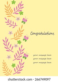 Greeting card illustration. Flowers and butterfly