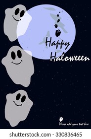 Greeting card with an illustration of funny ghosts in a cartoon style. It can be used as an invitation