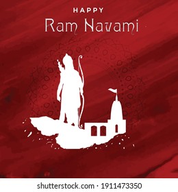 Greeting card illustration for Ram Navami, a Hindu festival celebration of Lord Ram with watercolor background 