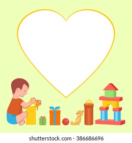greeting card with the image of a child opening gifts