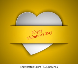 Greeting card with image of heart. Double heart of paper cut. Congratulations on February 14 day St. Valentine. Picture with declaration of love. Happy Valentine's day