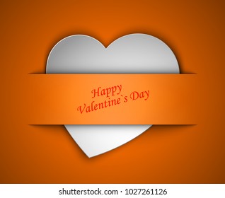 Greeting card with image of heart. Double heart of paper cut. Congratulations on February 14 day St. Valentine. Picture with declaration of love. Happy Valentine's day