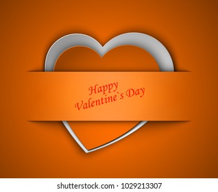 Greeting card with image of heart. Double heart of paper cut. Congratulations on February 14 day St. Valentine. Picture with declaration of love. Happy Valentine's day