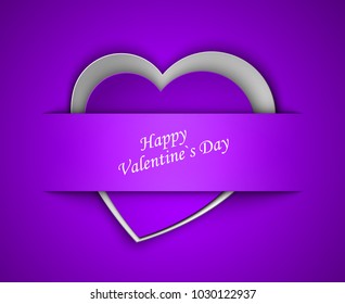 Greeting card with image of heart. Double heart of paper cut. Congratulations on February 14 day St. Valentine. Picture with declaration of love. Happy Valentine's day