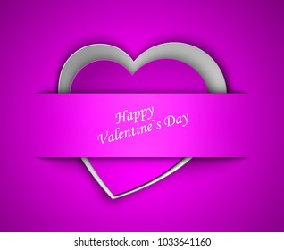 Greeting card with image of heart. Double heart of paper cut. Congratulations on February 14 day St. Valentine. Picture with declaration of love. Happy Valentine's day