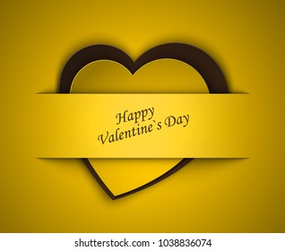 Greeting card with image of heart. Double heart of paper cut. Congratulations on February 14 day St. Valentine. Picture with declaration of love. Happy Valentine's day
