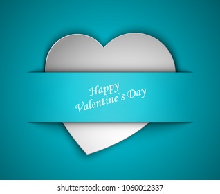 Greeting card with image of heart. Double heart of paper cut. Congratulations on February 14 day St. Valentine. Picture with declaration of love. Happy Valentine's day
