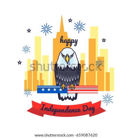 Greeting card for Independence day with bald eagle. Poster of 4th of July