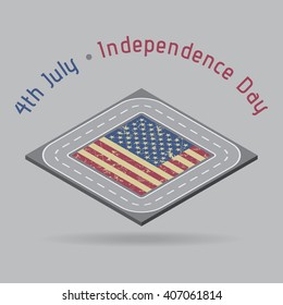 greeting card, Independence Day - text and circuit with grunge USA flag