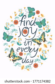 Greeting card with inscription and butterflies. Vector graphics.