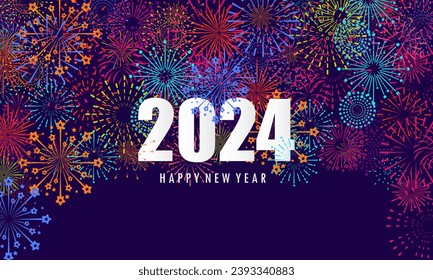 Greeting card with inscription Happy New Year 2024 on Firework background  vector design