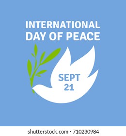 Greeting card for International day of peace with elegant dove holding olive branch